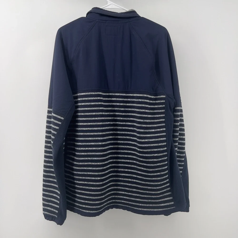 J.Crew Men L Nordic Full Zip Long Sleeve Fleece Jacket Navy Grey Striped Pockets